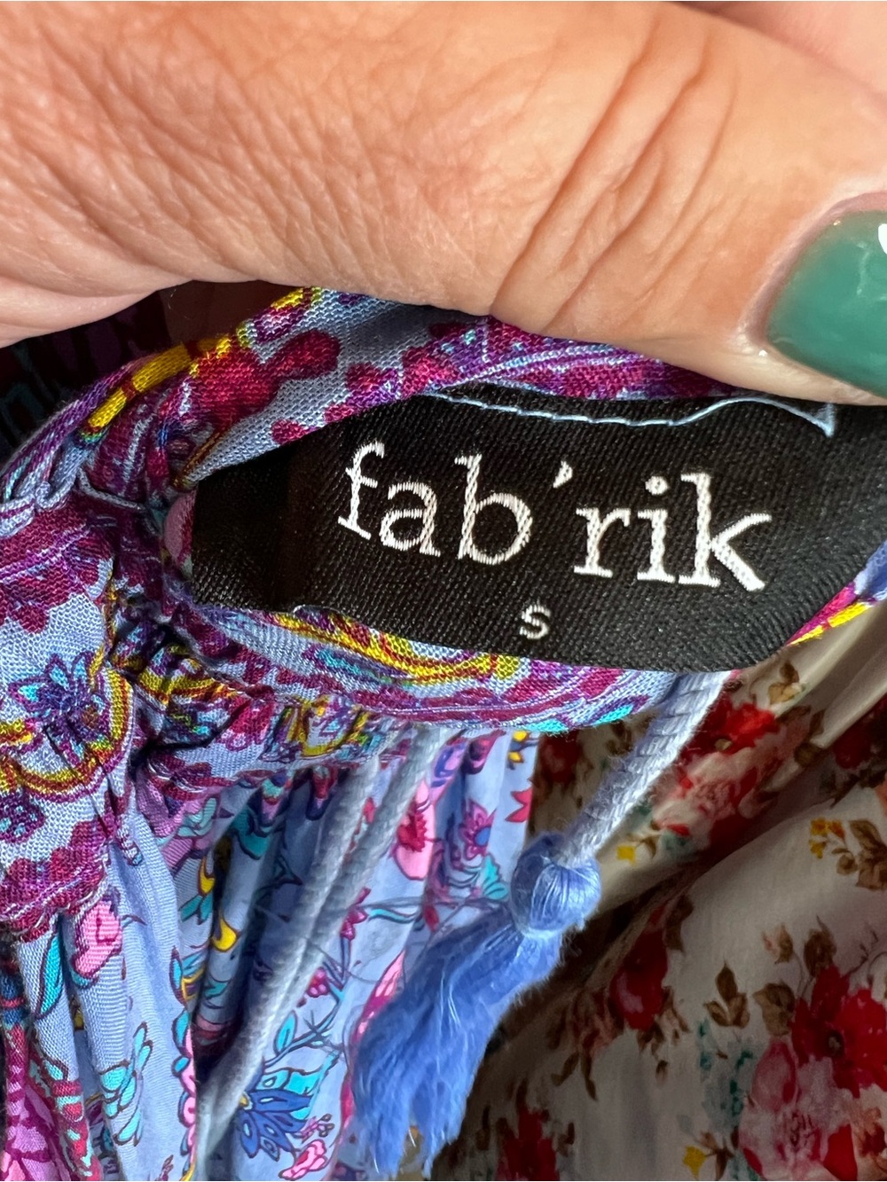 FABRIK Blue Bohemian Floral Tasseled Maxi Dress with Kimono Sleeves, S - Picture 13 of 13